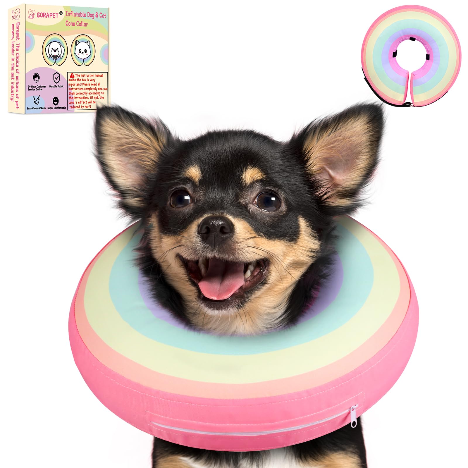 Photo 1 of GoRapet Inflatable Dog Cone Collar Alternative After Surgery, Soft Donut Neck Cone for Yorkshire Pomeranian Small Dogs & Adult Cat, etc, Comfortable Protective E Collar Recovery Cone Not Block Vision