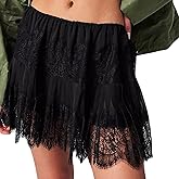 ICNGLKSND Women’s Flirty Lace Slip Skirt A-Line Pleated Ruffled Hem Mesh Mini Skirt Flowy Y2K Solid Lingerie Underskirt