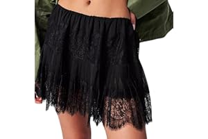 NICOXIJIA Women's Y2k Lace Half Slip Skirt Low Rise Pleated Ruffle LaceTrim Mini Skirt Layered Flowy Short Skirts Underskirt