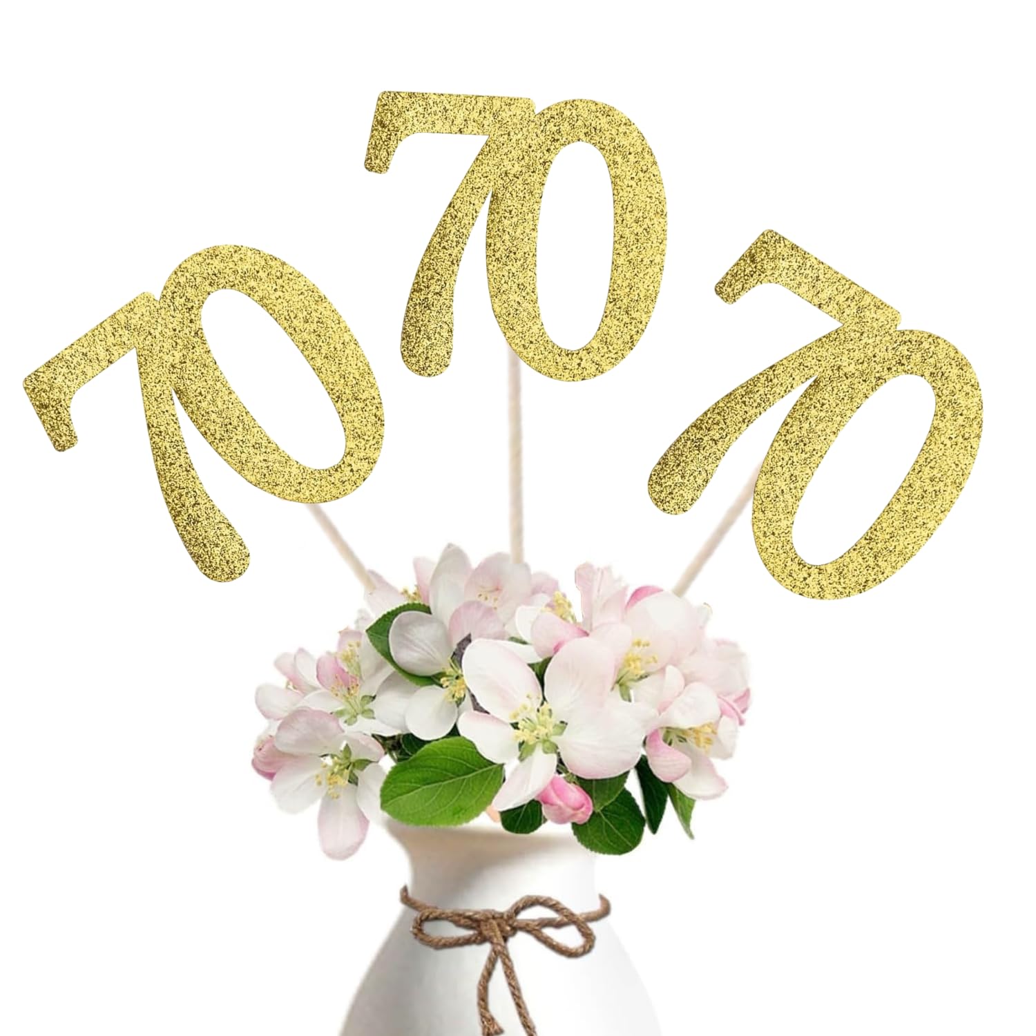 Photo 1 of 10-Pack Double Sided Glitter 70th Birthday Centerpiece Anniversary Centerpiece Sticks, Number 70 Table Topper Cake Topper for 70th Birthday Anniversary Table Party Decorations (Double Sided gold)