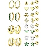 Jstyle Hypoallergenic 14K Gold Plated Stud Hoop Earrings for Women Men Surgical Stainless Steel Flat Back Earrings Small Huggie Hoops Cartilage Earring Set for Multiple Piercing Jewelry Gift for Women