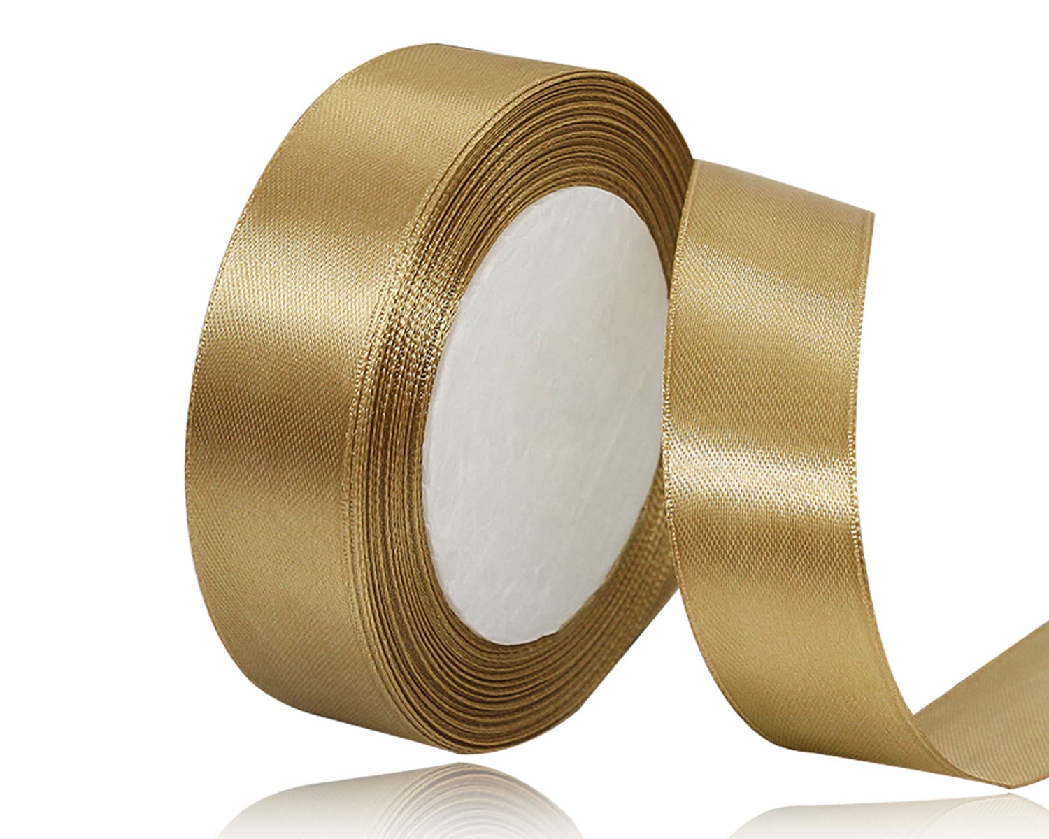 Photo 1 of Champagne Gold Satin Ribbon 1 Inches x 25 Yards, Solid Color Polyester Fabric Ribbon for Gift Wrapping, Craft, Bows Making, Wreaths, Sewing, Baby Showers and Wedding Party Decoration