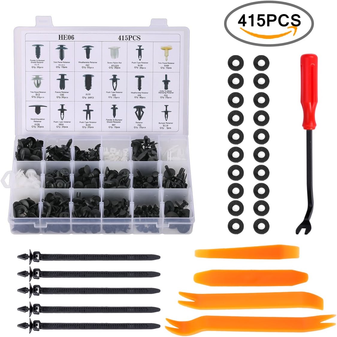 415 Pcs Car Retainer Clips Repair Set Universal Plastic Fasteners Kit with Remover 18 Sizes Push Rivet Car Door Trim Fixing Clip Fastener Tool by Homvik