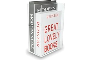 Dealpoli Acrylic Magazine File Holder 2 Sections Clear Magazine Rack Desk Organizer for Office Home Vertical File Sorter Holder 1 Pack (DP008)