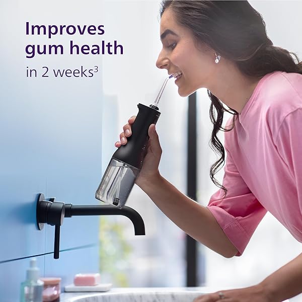 PHILIPS SONICARE CORDLESS POWER FLOSSER 3000 – WATER FLOSSER WITH INNOVATIVE QUAD STREAM TECHNOLOGY, ORAL IRRIGATOR WITH 2 FLOSSING MODES AND 3 PRESSURE LEVELS, IPX7 WATERPROOF, BLACK, HX3826/23