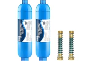 2 Packs of RV Inline Water Filter with Flexible Hose Protector, Certified to Reduces Lead,Fluoride,Chlorine,Bad Taste & Odor,