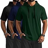 Ficerd 3 Pack Men's Short Sleeve Hoodie Workout Shirts Comfy Running Active Athletic Pullover Sweatshirt