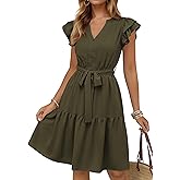 KIRUNDO Summer Dresses for Women 2026 Spring Flutter Sleeve V Neck Ruffle Flowy Tiered Knee Length Beach Vacation Sundress