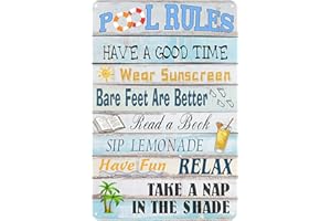Jacevoo Metal Sign Pool Rules Tin Sign Vintage Pool Patio Wall Decoration Swimming Pool Sign Outdoor Decor Pool Sign 12x8 Inch