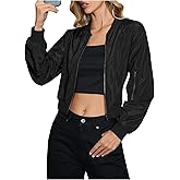OYOANGLE Women's Lightweight Bomber Biker Jacket Zip up Windbreaker Crop Bomber Jacket Coat