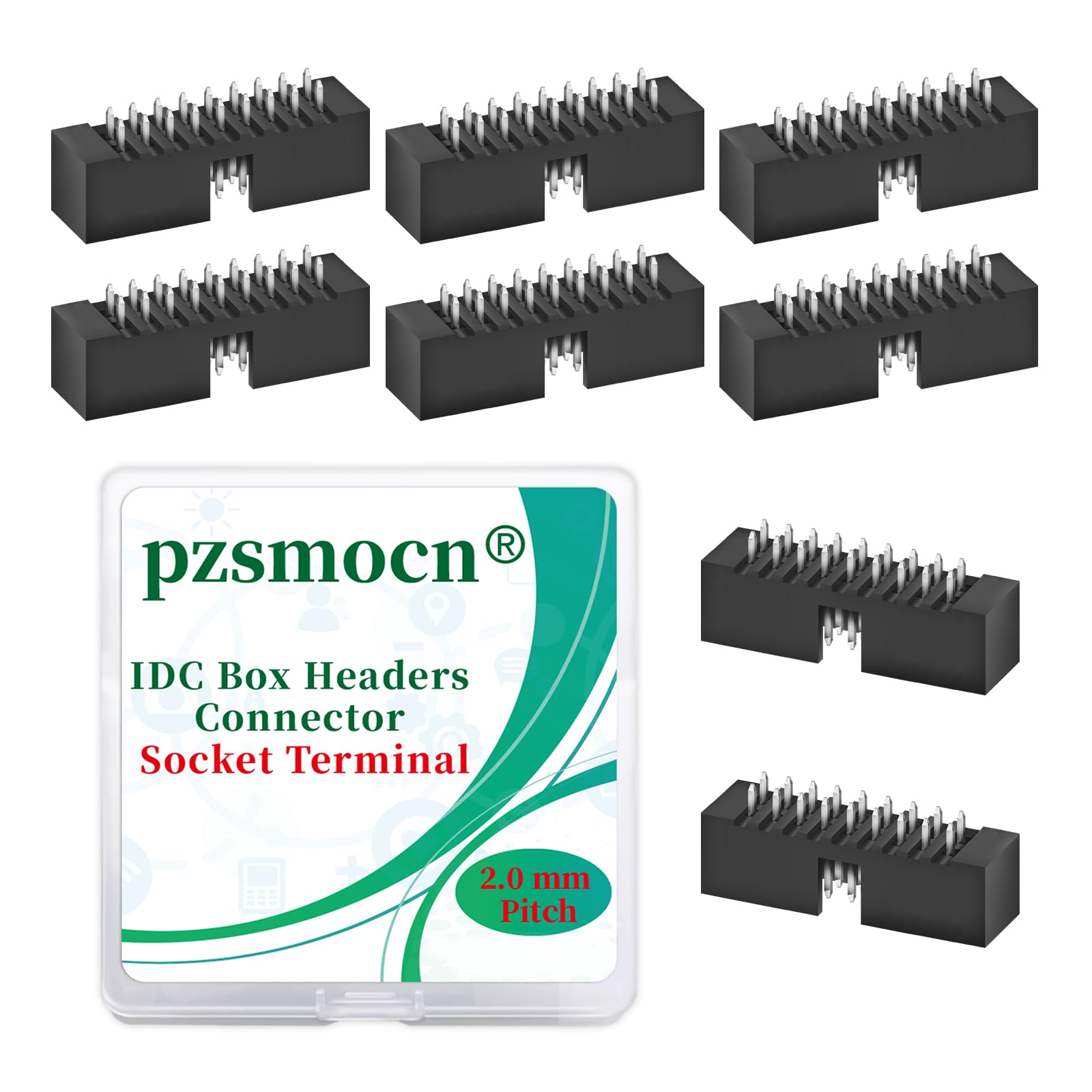 Pzsmocn 20 Pieces IDC 2 * 9 Double Row 2.0 mm Pitch JTAG ISP 18-Pin Straight Pin in-line Box Header Connector Adapter Cable Male Socket Terminal for PCB Electronic Equipment Projects.