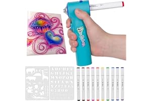 THE PENCIL GRIP Air Color Airbrush Marker Kit for Kids, Cordless and Rechargeable Air Brush Set Includes 10 Washable Markers, 86 Stencils, Charging Cable, Arts &Crafts Gift Set for Painting, Coloring, School Projects