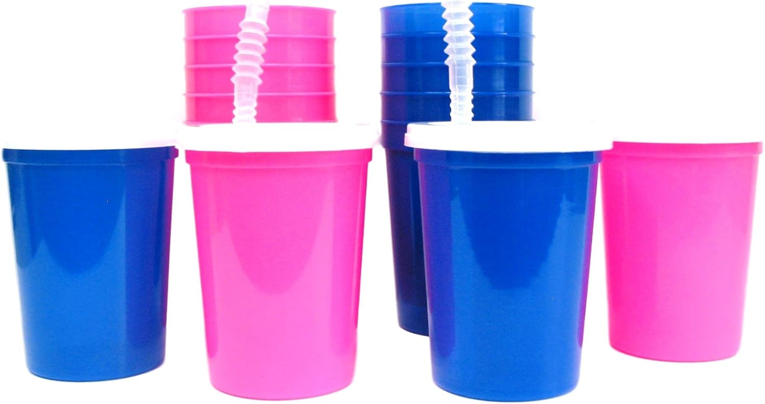 Talisman, Small Plastic Drinking Glasses Lids Straws, 12