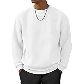 UOUA Men's Crewneck Sweatshirt Jacquard Texture Pullover Casual Long Sleeve Shirt for Fall Winter