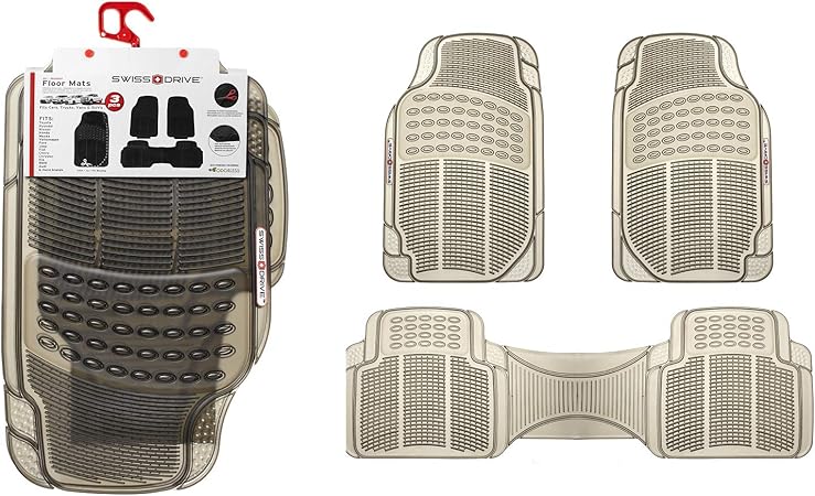 Amazon Pcont スイス ドライブ カーマット ラバー Pvc 3ピース 透明 スモーク プレミアム品質 カーフロアマット 高耐久 車 Suv バン トラック スモーク ノンスリップマット 車 バイク