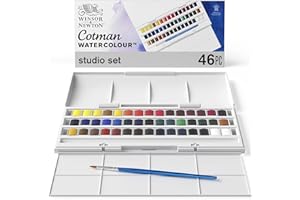 Winsor & Newton Cotman Watercolor Paint Set, Studio Set, 45 Half Pan w/ Brush