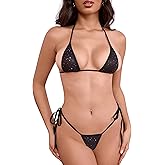 Oneheekin Women's Sexy Sequin Halter Micro Bikini Two Pieces Swimsuits Extreme BrazillianThong Bikinis G String Bathing Suits