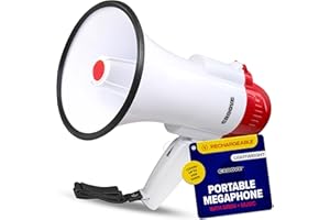 CROOVE Rechargeable Megaphone Bullhorn Speaker, 1000 Yard Voice Range, Lightweight Mini Blow Horn, Loud Mega Phone With Siren & Music, Bull Horn Noise Makers for Sporting, Camp Counselor, Coach Essentials