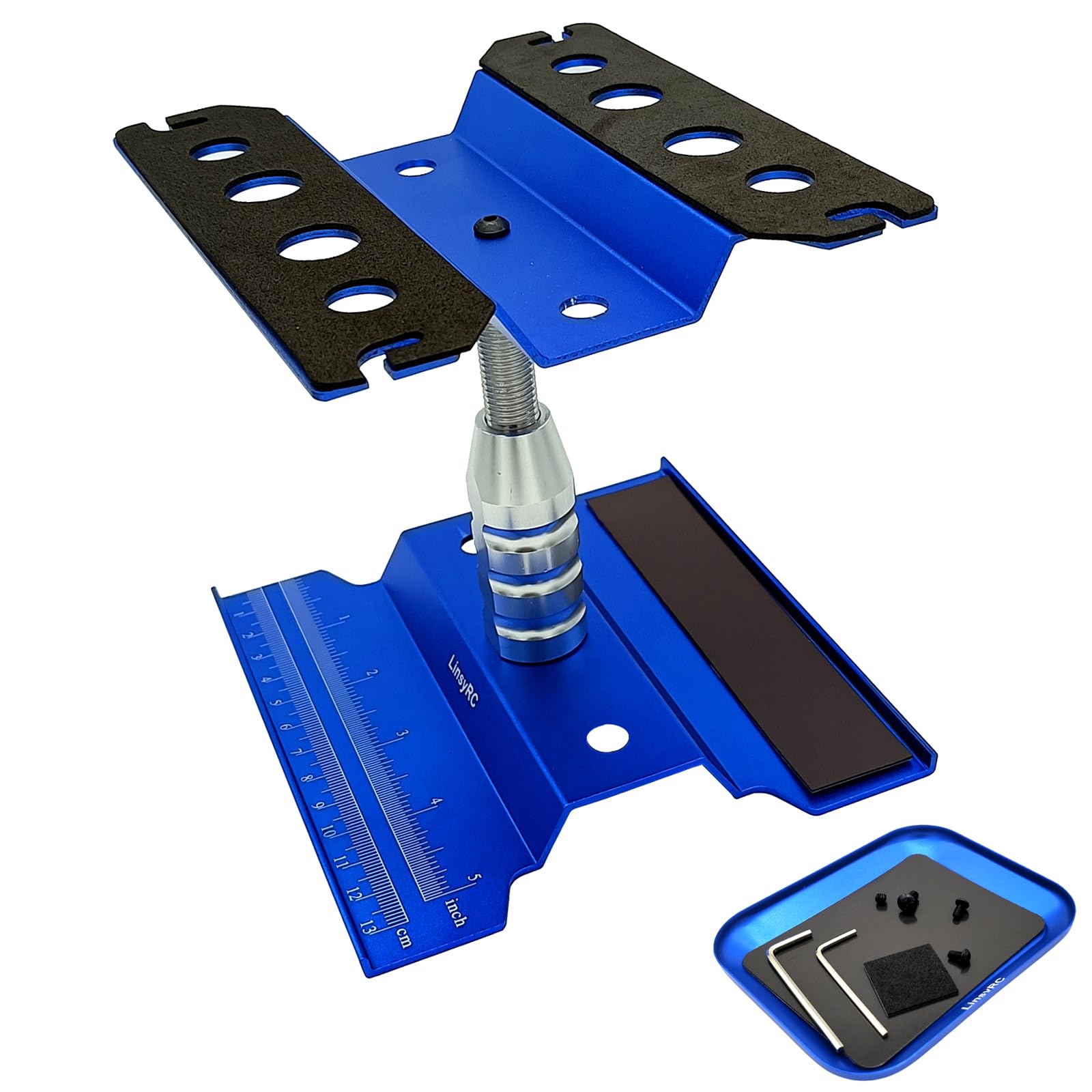LinsyRC Aluminum Alloy RC Car Work Stand Repair Workstation 360 Degree Rotation Lift with Screw Tray for 1/8 1/10 Scale RC Car Truck Buggy