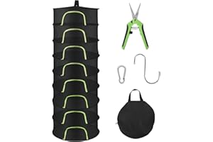 BRIVADO Herb Drying Rack Hanging Mesh 8 Layer 24" with Zipper, Garden Pruning Shear, Hook & Carabiner Clip for Drying Herbs, Plants, Seeds, Buds | Outdoor, Hydroponics & Grow Tents Herb Dryer Hanging Rack