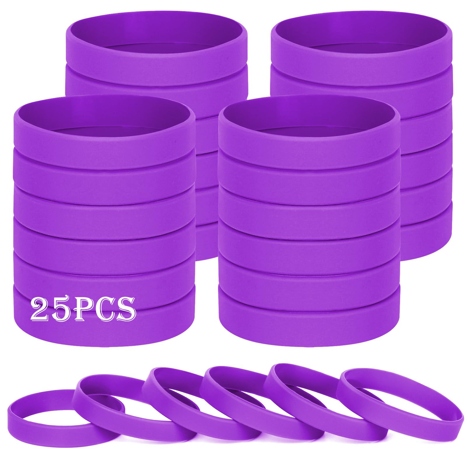 HONTIUS Silicone Wristbands, 25PCS Purple Rubber Wristbands Blank Wrist Bands Universal Wristband Set for Women Men Adult Sport