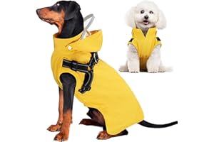 SlowTon Dog Raincoat Waterproof - Dog Rain Jacket with Harness and Hood Lightweight, Reflective Dogs Rain Coat for Large Medium Small Dogs Girl Boy Puppy Poncho Pet Clothes (Yellow, M)