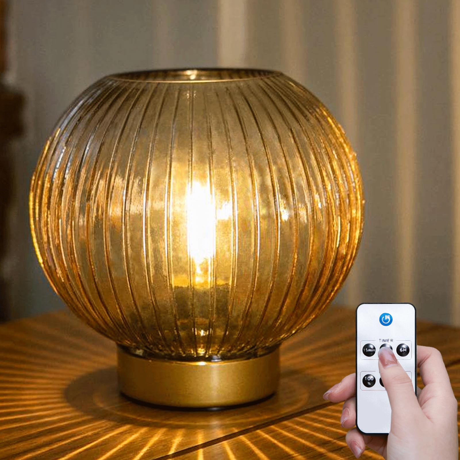 Photo 1 of ULAROOM Battery Operated Lamp with Remote Control,Battery Powered Table Lamps with Timer&Replaceable LED Blub,Dimmable Brightness Small Lamp for New Home Gift Decorative Corner Bedroom (Yellow)