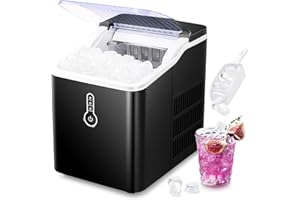 XBEAUTY Ice Makers Countertop, Portable Ice Makers Countertop with Self-Cleaning,9 Bullet Cubes Ready in 8 Mins,26lbs/24H，with Ice Scoop and Ice Basket，for Home Kitchen Camping RV.(Black)