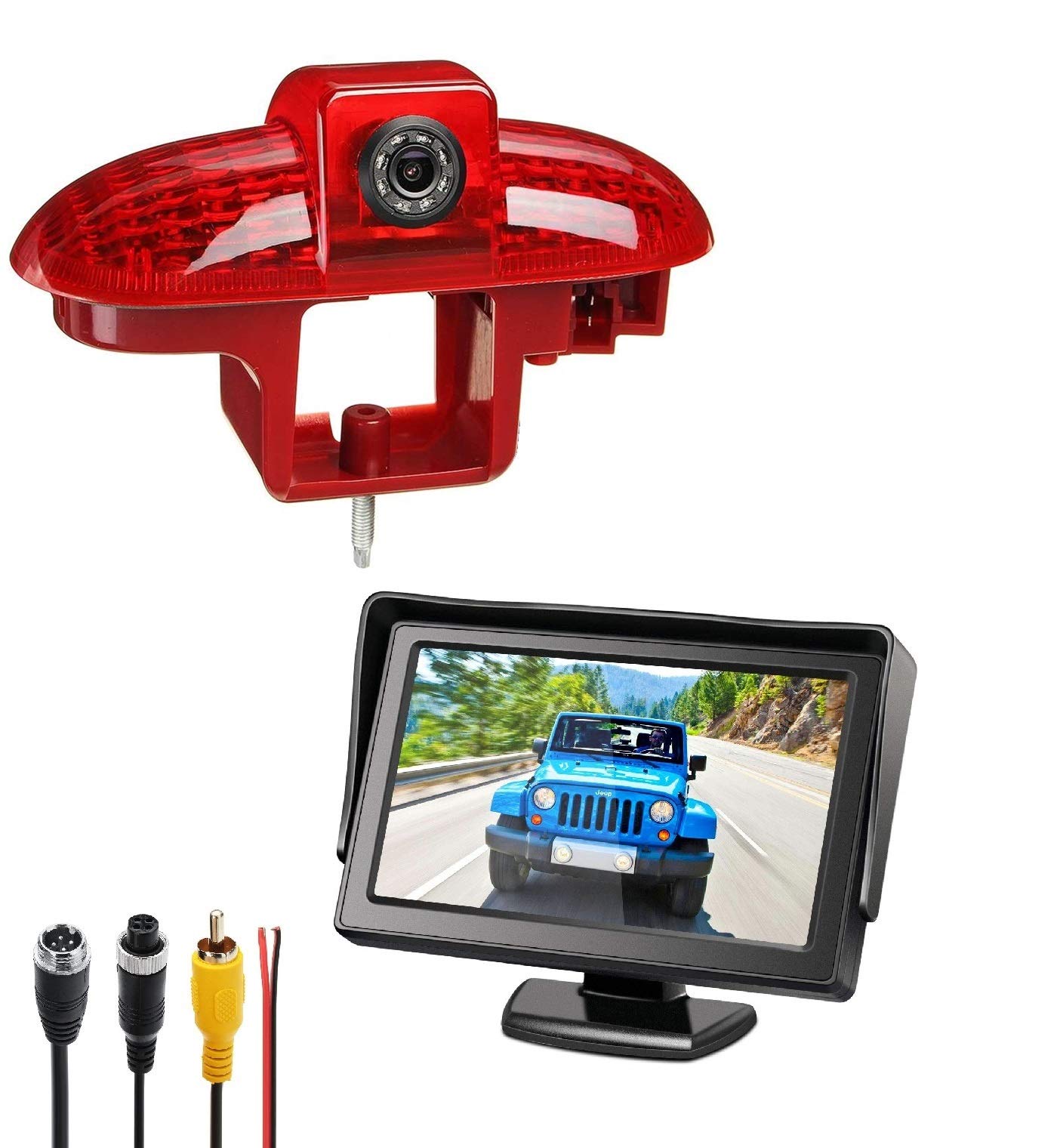 Third Roof Top Mount Brake Light Brake Light Rear Backup Reversing Camera With 4.3" inch Dash Mounted Monitor for Transporter Renault Trafic Opel Combo Vauxhall Vivaro Nissan Primastar FIAT Talento