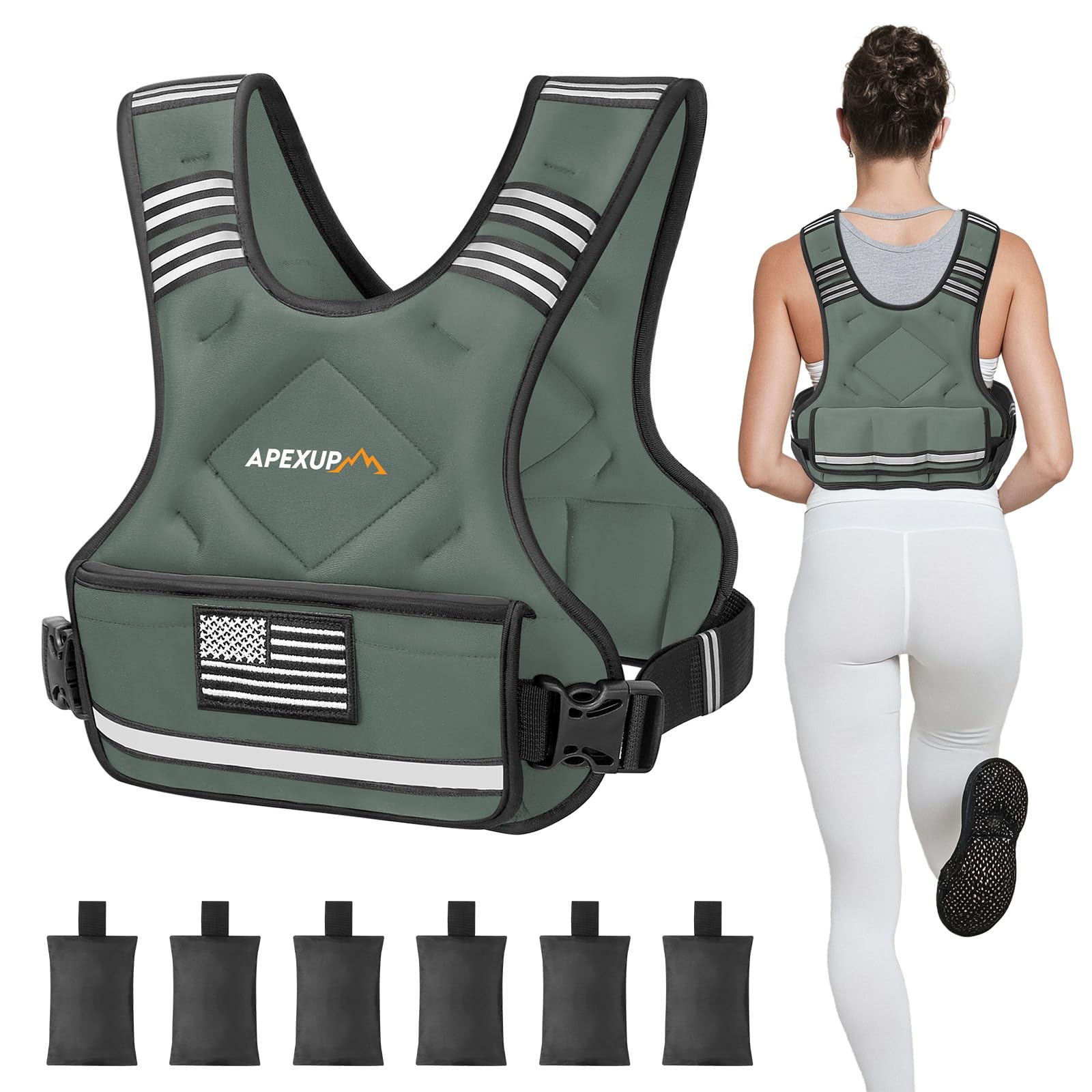 APEXUP Adjustable Weighted Vest, 4-10lb/12-18lb/20-32lb Vest with 6 Ironsand Weights and Large Pocket, Weight Vest for Men Women Strength Training, Running, Walking (4-10lb, Grey) Image