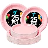 LANLISA Pink Paper Plates - Disposable Plates for Party, 25-9" &amp; 25-7" | Cute Light Pink Dessert Cake Dinner Plates for Birthday, Baby Shower, Valentines, Easter