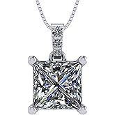Princess Cut Solitaire Necklace, 4 Prong Sterling Silver w/Pure Brilliance Zirconia, 6.0mm, 7.0mm & 8.0mm