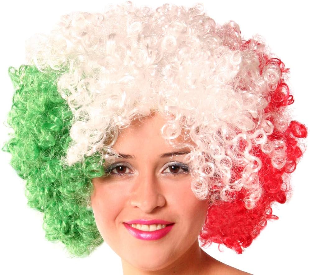 Afro Wig with colours of the Italian Flag | One Size | Adults | Teens | Clown | Fan | Fancy Dress | Disguide | Costume | Carnival | Halloween | Theme Party
