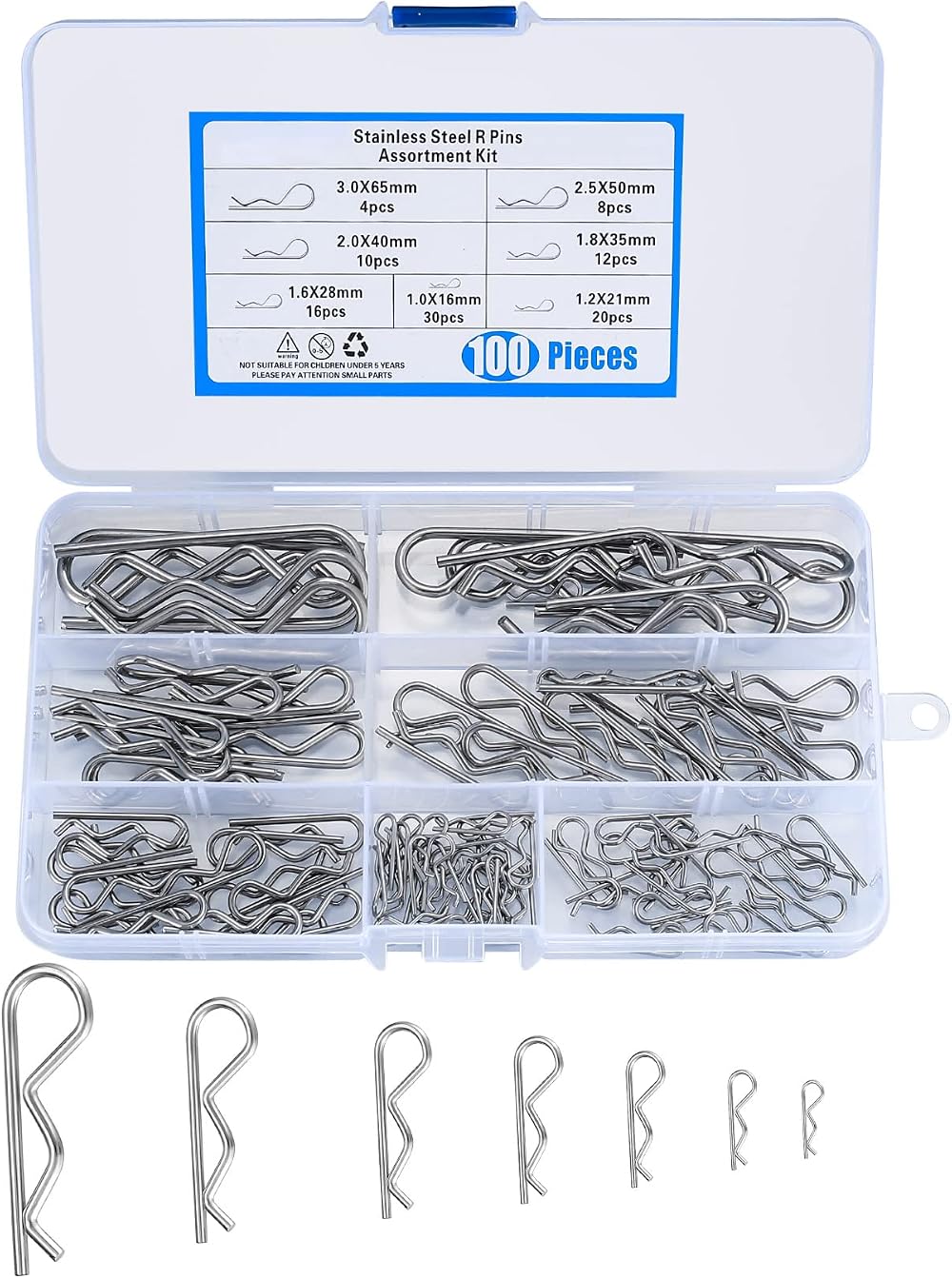 Jttxiu Cotter Pins Assortment Kit 100 Pcs Stainless Steel R Clips