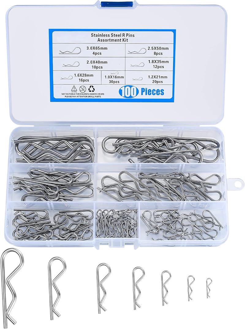 Jttxiu Cotter Pins Assortment Kit 100 Pcs Stainless Steel R Clips