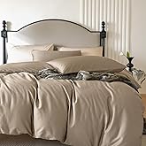 PURE ERA Duvet Cover Set Queen 800 Thread Count Long Staple Cotton Sateen Silky Soft Luxurious Smooth 3 Piece Set Dark Dessert Beige Queen
