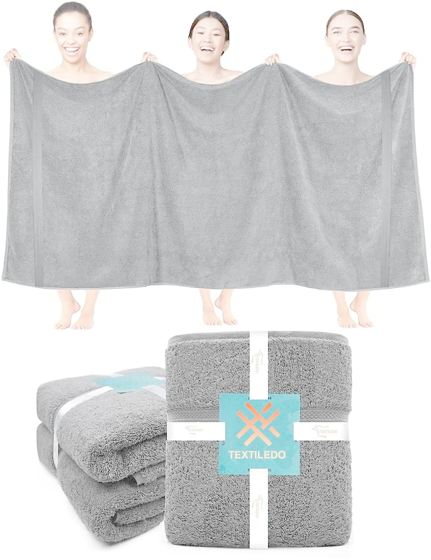 Textile Do 2 X Super Jumbo Charcoal Bath Sheets (100 x 200 cm) 100% Egyptian Cotton Extra Large Bath Sheet Towels Body Wrap Beach Towels (Silver, 2)