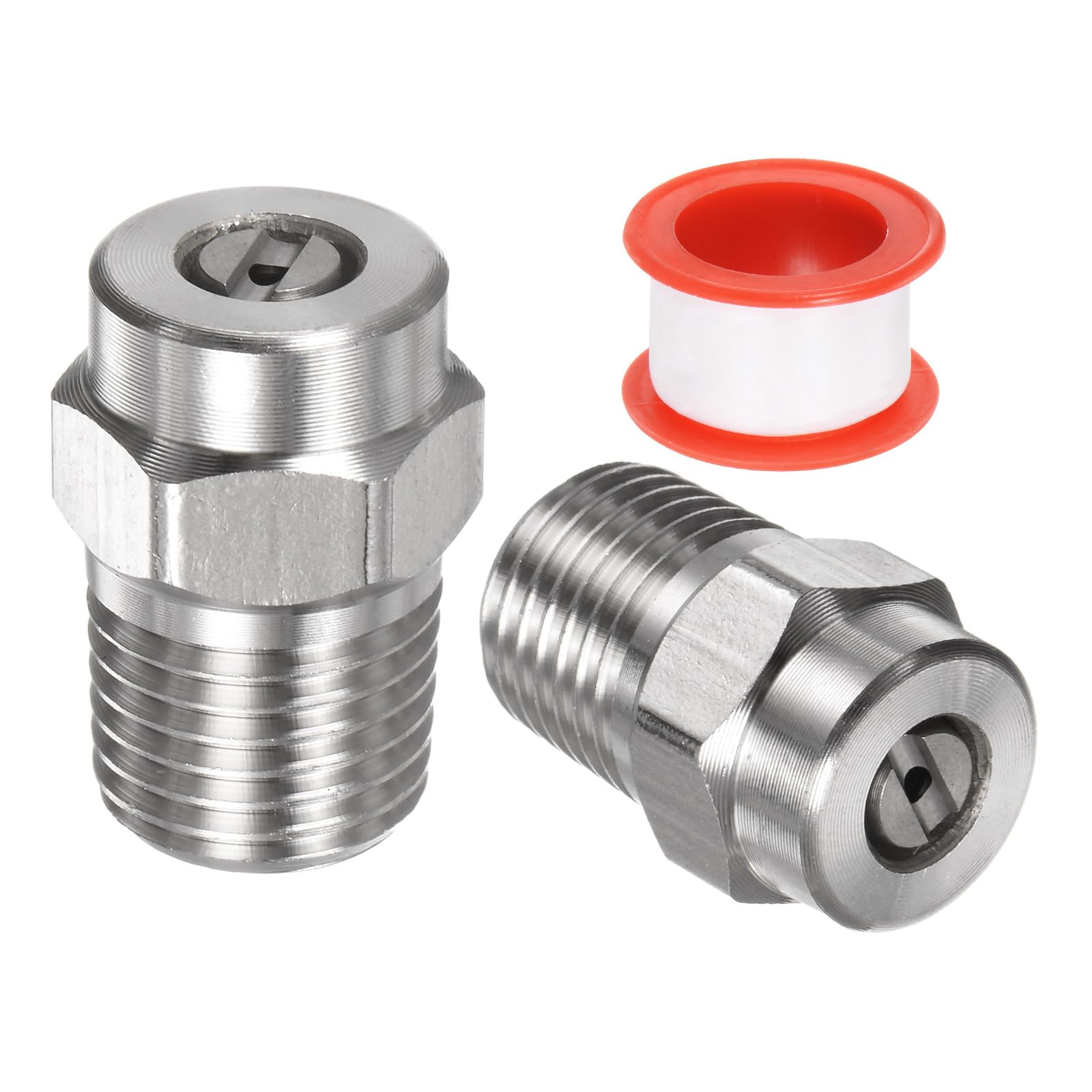 M METERXITY 2 Pack Surface Clean Tips - 15 Degree 1/4" NPT Male #15055 Pressure Washer Nozzles Cleaner Nozzle Replacement, Stainless Steel with Sealing Tape for Water Guns (1.449mm Orifice)