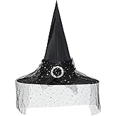 Leuceiy Witch Hat for Women, Halloween Costume Accessory for Adults Party Cosplay, Wizard Hat with Veil