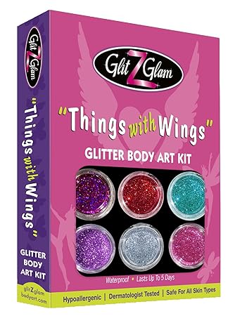 Glitzer-Tattoo-Kit - Flügelwesen mit 6 großen Glitzerdosen & 12 Schablonen für Temporär-Tattoos