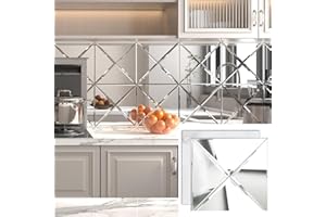 Diflart Peel and Stick Mirror Backsplash Tile, 1.8 x 11.8 Inch, Beveled Mirror Tiles for Kitchen Bathroom Bar Accent Wall, Pack of 5 Sheets (Silver, 5.8x11.8 Inch)