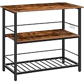 HOOBRO Kitchen Island with Wine Rack, Industrial Island Counter with Hooks and Protective Rails, 3 Tier Kitchen Shelf with Large Workstation, Easy Assembly, Rustic Brown BF02ZD01