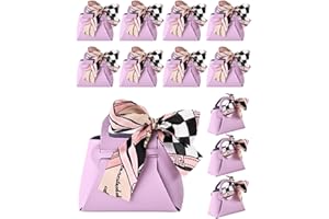 NOWDER 12 Pack Leather Wedding Candy Gift Bags with Handle Reusable Party Favor Boxes for Baby Showers Birthday Christmas Halloween (Light purple)