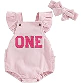 DNOMAID YZARC Baby Girl Birthday Outfit One Embroidery Romper Corduroy Ruffle Sleeveless Bodysuit Headband Cake Smash Outfits