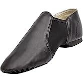 Asyuyu Jazz Shoes for Girls Slip-On Leather (Toddler/Little Kid/Big Kid) - Size 2 to 11 for Dance Class & Stage - Black/Tan Split Sole Flexible