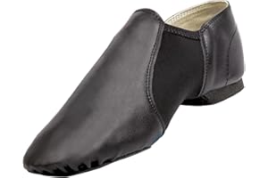 ASYUSYU Asyuyu Jazz Shoes for Girls Slip-On Leather (Toddler/Little Kid/Big Kid) - Size 2 to 11 for Dance Class & Stage - Black/Tan Split Sole Flexible