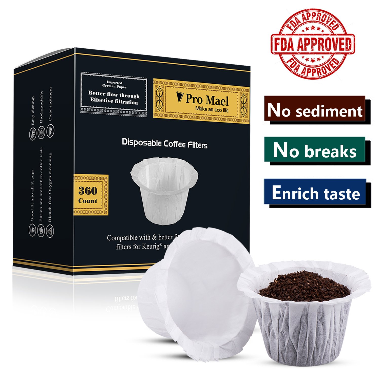 Disposable Coffee Filters 360 Counts Coffee Filter Paper for Keurig Brewers Single Serve 1.0 and 2.1 Use with All Brands K Cup Filter (1)