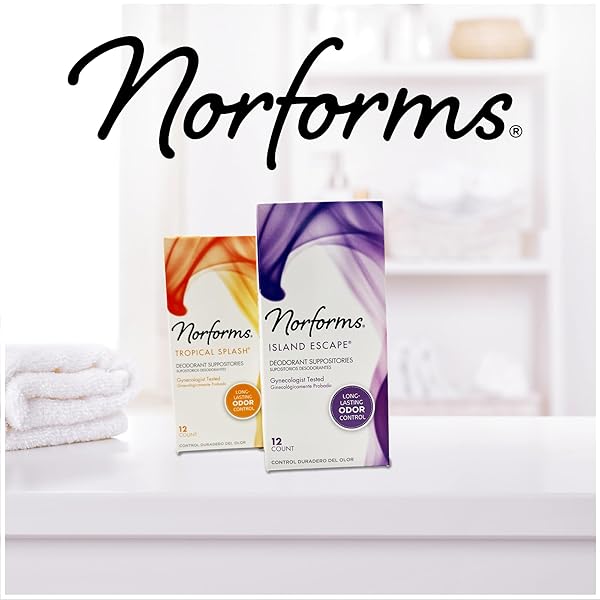 NORFORMS FEMININE DEODORANT SUPPOSITORIES, LONG LASTING ODOR CONTROL, ISLAND ESCAPE SCENT, 12 COUNT DEODORANT SUPPOSITORIES IN EACH BOX (PACK OF 3)
