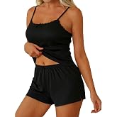 Ekouaer Women Pajama Sets 2 Piece Cami Sleepwear Lace Sexy Lingerie Cute Pj | Adjustable Straps,Bow,Breathable Tank Top and S