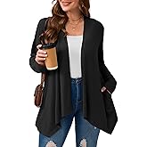 AusLook Women's Plus Size Lightweight Open Front Long Sleeves Cardigan Cover Ups Shrugs Shawls and Wraps Kimono Jacket Coat